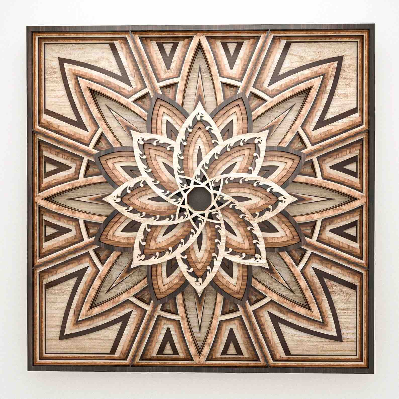 Mandala Flower Layered Wooden Wall Art